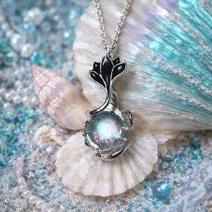 Vintage Art Glass Opalescent Pendant Floral Leaf Bail Bioliphic Mermaid Jewelry